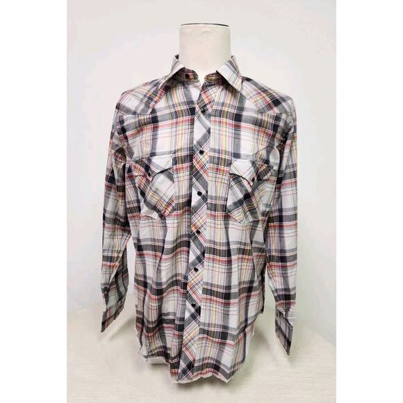 Wrangler Other - Vintage 60s Wrangler Cursive Label USA Western Plaid Pearl Buttons Nwot 16-34